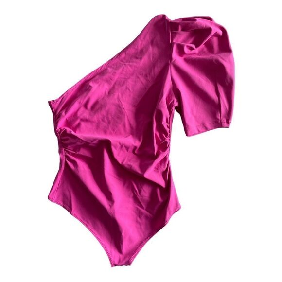 NWT Free People Somethin’ Bout You Puff Sleeve Bright Pink Bodysuit XS - Picture 4 of 6